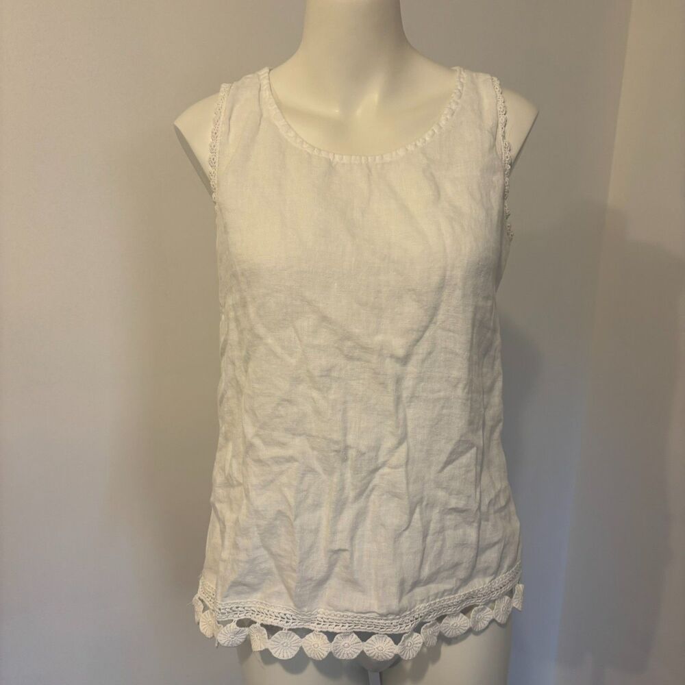 Bellambia made in Italy Size Small 100% Linen Circle Lace Trim Lagenlook Tank